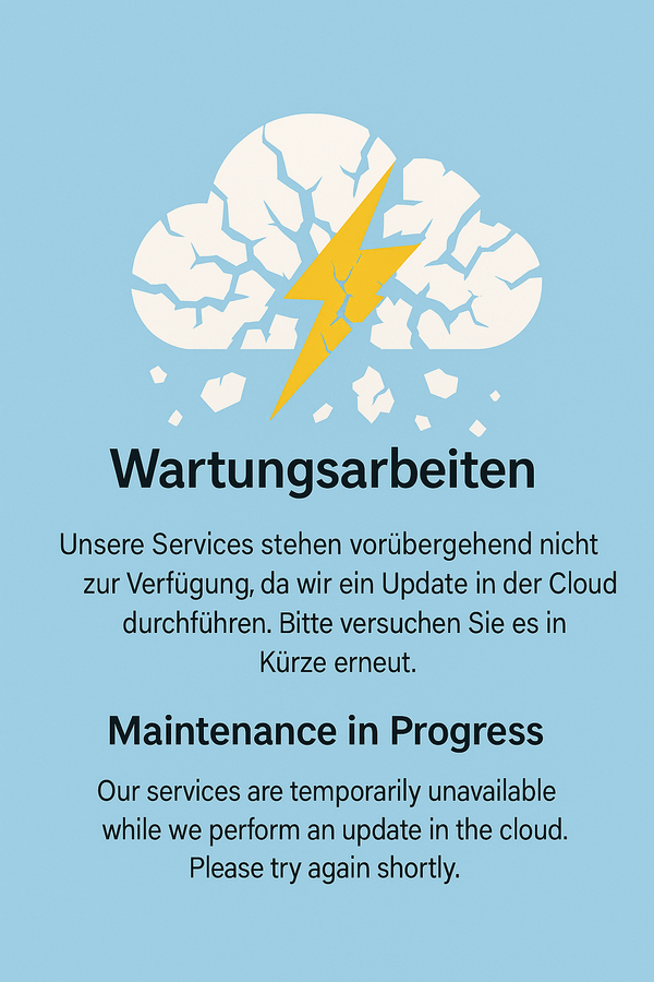 Symbolisches Bild einer zerbrochenen Wolke um Wartungsarbeiten in der Clode zu symbolisieren. KI generiert.