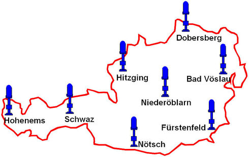 Aufstellungsorte der acht LS7002 Sensoren in Österreich
