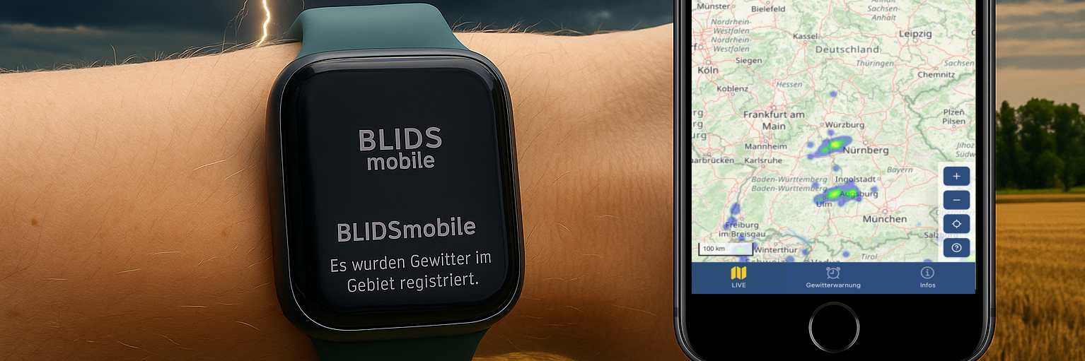 Arm mit Smartwatch und daneben Smartphone mit ALDIS App