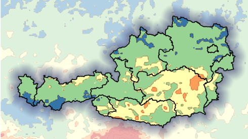 Blitzdichtekarte von Österreich für den Zeitraum von 2012 bis 2021