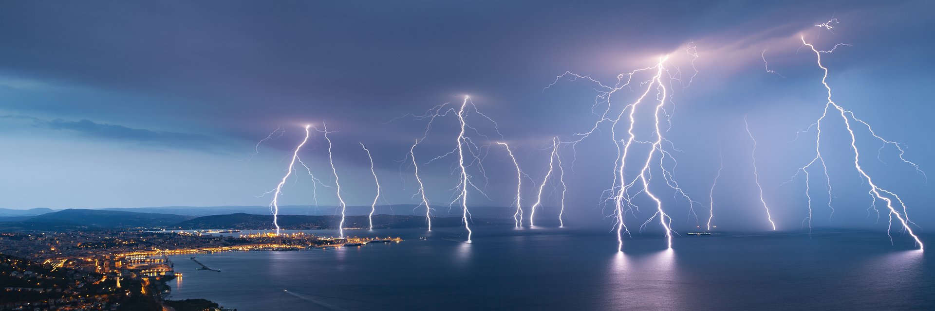 Lightning over sea